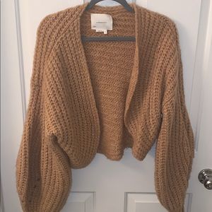 Anthropology cropped sweater with puffy sleeves